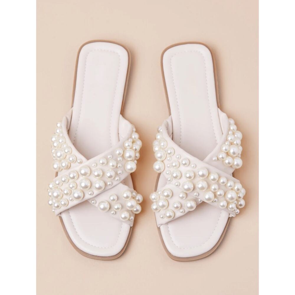 Lulus Muriel Ivory Pearl Slide Sandals‎